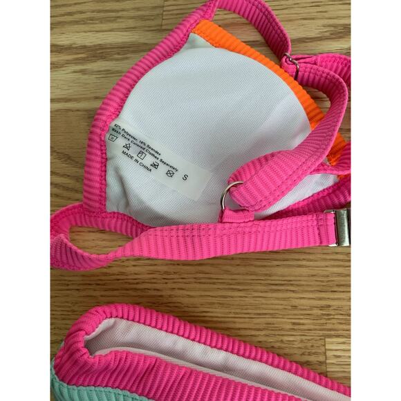 Womens Multi Colored 2 pc Bikini Ribbed Triangle Top Swimsuit Size S - Picture 5 of 5
